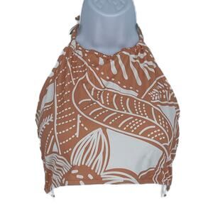 Gather Halter Bikini Swimsuit Top in Peach/White Size Small